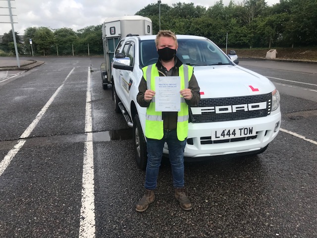 Congratulations, Joseph very well done passing your B+E towing test today. Very good standard, stay safe towing on the farm. From Neville and Three Shires Driving Centre ltd.