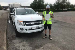 Congratulations to Alfie of Hec construction passing your B+E towing test first attempt.  Great effort! From Neville and Three Shires Driving Centre Ltd